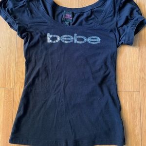 Black ss Bebe shirt jeweled decor on sleeves